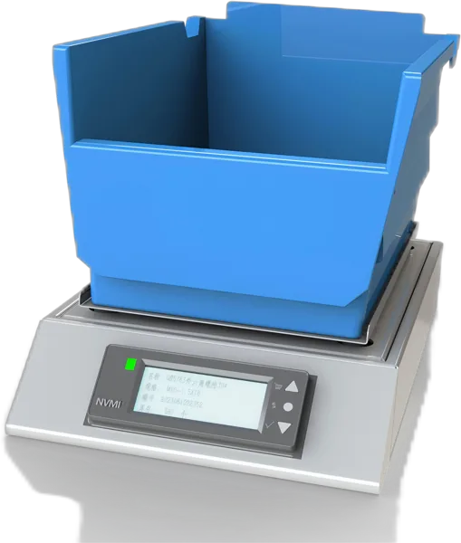 NVMI smart bin on a weight-sensing module with a digital display